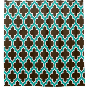 Dark Brown Teal White XL Moroccan #4DS Shower Curtain