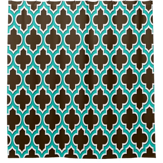 Dark Brown Teal White XL Moroccan #4DS Shower Curtain (Front)