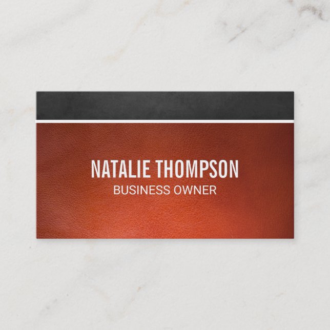 Dark Brown Texture | Orange Leather Background Business Card (Front)