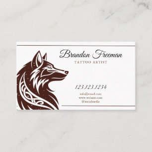 Dark Brown Tribal Wolf Tattoo Artist Business Card