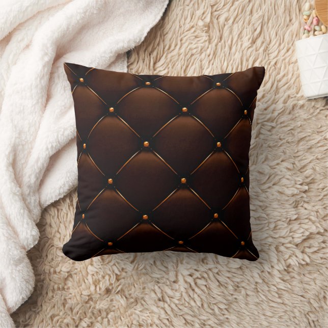 Dark Brown Tufted Leather Look Print Thow Pillow (Blanket)