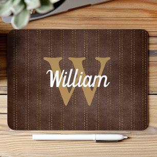 Dark Brown Vintage Pinstripe Retro Tan Monogram Mouse Pad