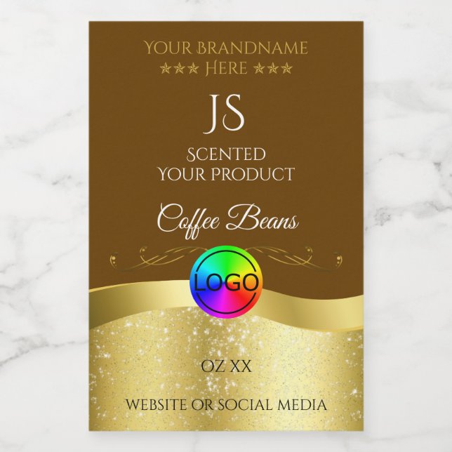 Dark Brown Wavy Gold Logo Monogram Product Label (Single Label)