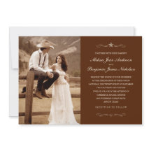 Dark Brown Western Photo Wedding Invitations