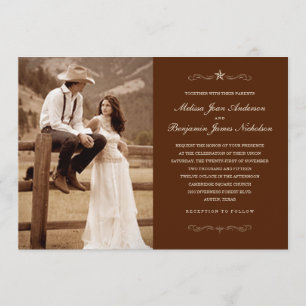 Dark Brown Western Photo Wedding Invitations