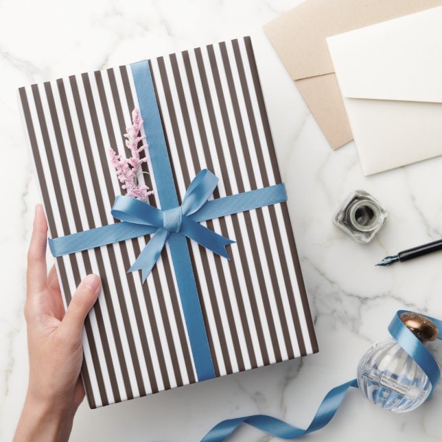 Dark Brown & White Stripes Wrapping Paper (Gifting)