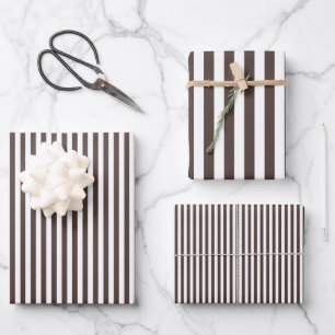 Dark Brown & White Stripes Wrapping Paper Sheet