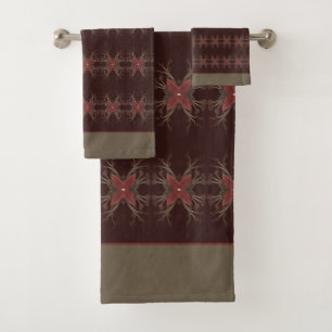 Dark Brown With Berry Shade Floral Bath Towel Set