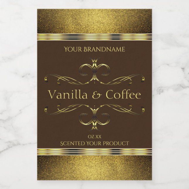 Dark Brown with Gold Glitter Border Product Labels (Single Label)