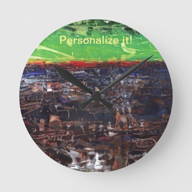 Dark brown with red, green, jungle river round clock (Front)