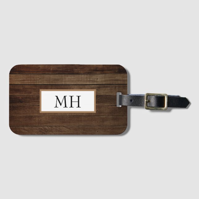 Dark Brown Wood Design | Monogram Luggage Tag (Front Horizontal)