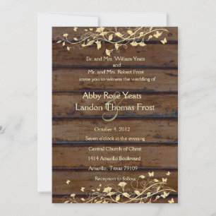 Dark Brown Wood Floral Lace Wedding Invitation