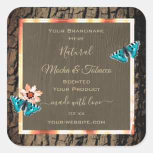 Dark Brown Wood Grain Product Labels Butterflies
