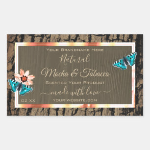 Dark Brown Wood Grain Product Labels Butterflies