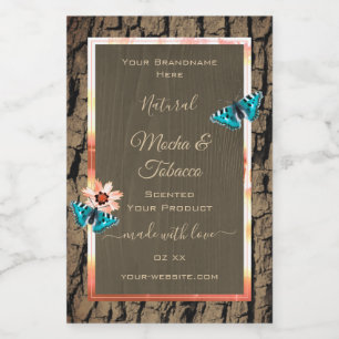 Dark Brown Wood Grain Product Labels Butterflies