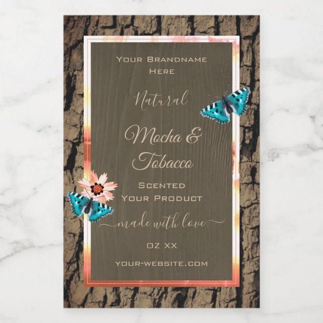 Dark Brown Wood Grain Product Labels Butterflies (Single Label)