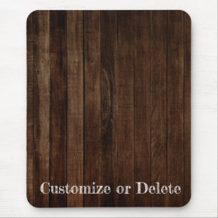 Dark Brown Wood Planks with Personalized Text Mouse Pad