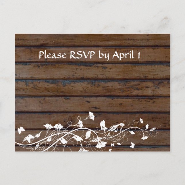Dark Brown Wood RSVP Invitation Postcard (Front)
