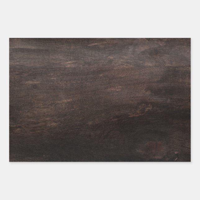 Dark Brown Wood Wrapping Paper Flat Sheet Set of 3 (Front)