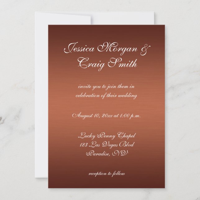 Dark Brushed Copper Ombre Wedding Invitation (Front)