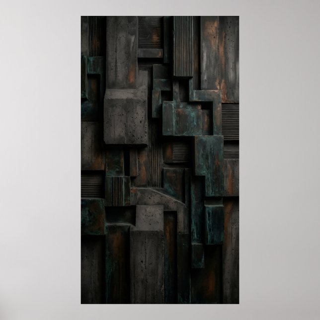 Dark Brutalist Concrete 3D Sculptural Architecture Poster (Front)
