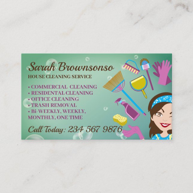 Dark Bubble Janitorial House Cleaning Service Business Card (Front)
