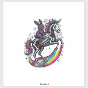 Dark Bunny Riding Skeleton Unicorn Vintage Engravi