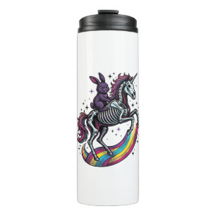 Dark Bunny Riding Skeleton Unicorn Vintage Engravi Thermal Tumbler