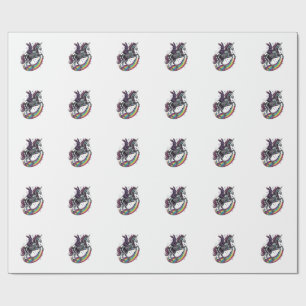 Dark Bunny Riding Skeleton Unicorn Vintage Engravi Wrapping Paper