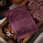 Dark Burgundy Arch Wedding | Elegant Photo   QR Invitation<br><div class="desc">Set a romantic and sophisticated tone with this dark burgundy wedding invitation, designed in a minimalist arch layout with customisable photo back and elegant typography. The rich burgundy background brings depth and luxury, making it an ideal choice for fall and winter weddings, vineyard receptions, or elegant evening celebrations. The reverse...</div>