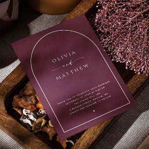 Dark Burgundy Arch Wedding   Elegant Photo + QR Invitation