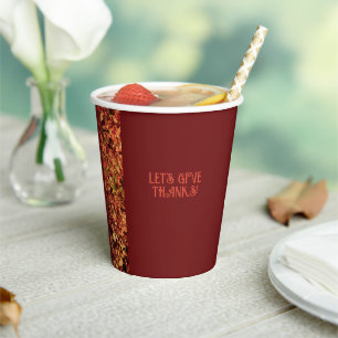 Dark Burgundy Autumn Feast Happy Thanksgiving Paper Cups