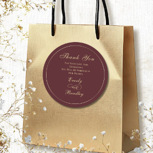 Dark Burgundy Background Elegant Gold Script Classic Round Sticker