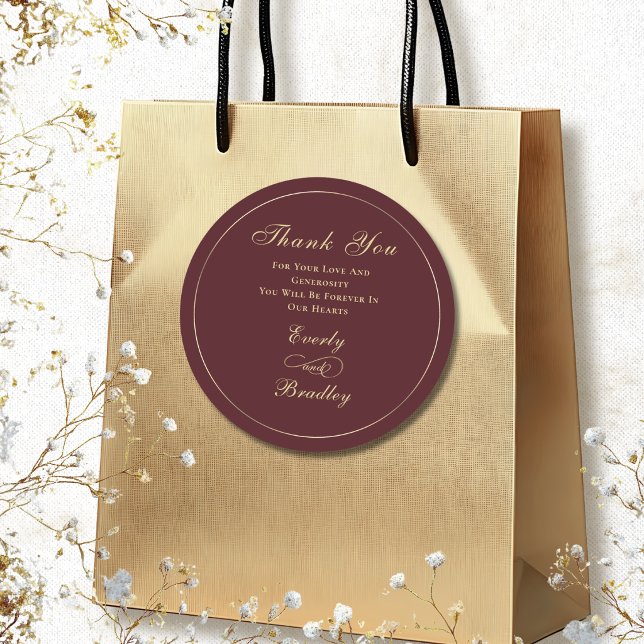 Dark Burgundy Background Elegant Gold Script   Classic Round Sticker (Creator Uploaded)