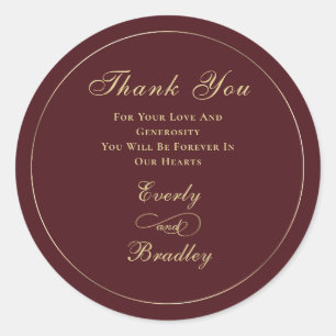Dark Burgundy Background Elegant Gold Script   Classic Round Sticker