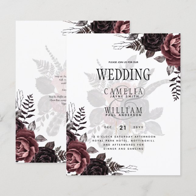 Dark Burgundy Black Roses Wedding Fall Winter (Front/Back)