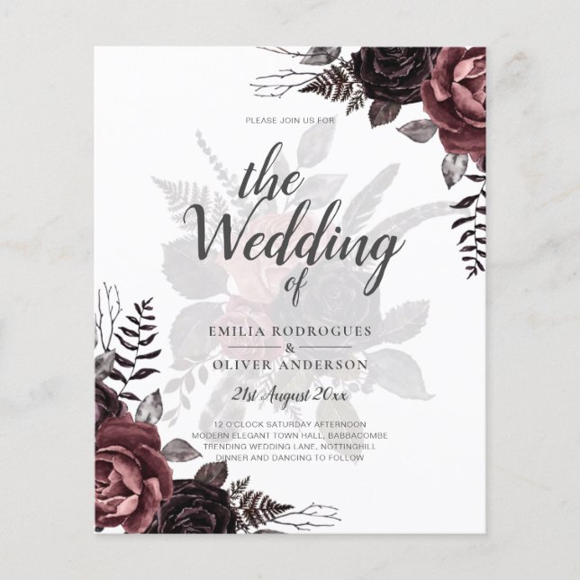 Dark Burgundy Black Roses Wedding Fall Winter Flyer (Front)