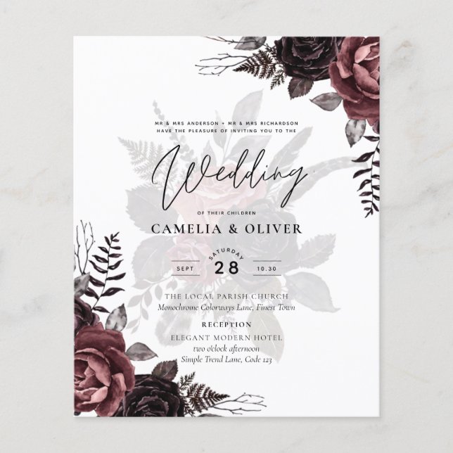 Dark Burgundy Black Roses Wedding Fall Winter Flyer (Front)