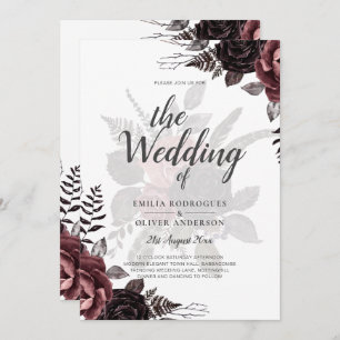 Dark Burgundy Black Roses Wedding Fall Winter Invitation
