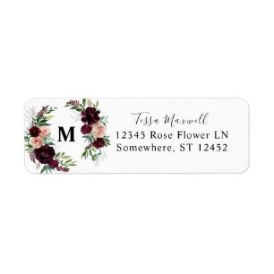 Dark Burgundy & Blush Pink Floral 2 Return Address Label