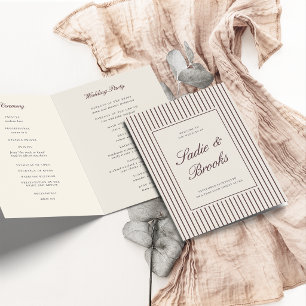 Dark Burgundy Classic Script Pinstripe Wedding Program