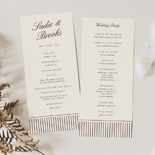 Dark Burgundy Classic Script Pinstripe Wedding Program