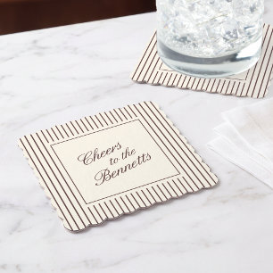 Dark Burgundy Classic Script Wedding Paper Coaster
