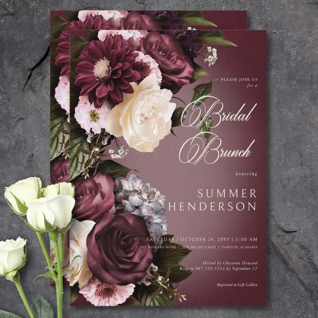 Dark Burgundy & Cream Blur Floral Bridal Brunch Invitation (Dark Burgundy & Cream Blur Floral Bridal Brunch Invitation)