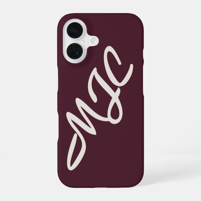 Dark Burgundy Custom Monogram iPhone 16 Case (Back)