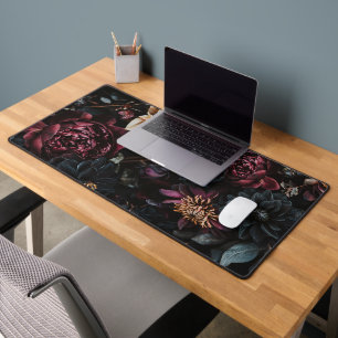 Dark Burgundy Dahlia Peony Moody Botanical Desk Mat