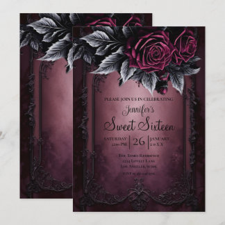 Dark Burgundy Floral Gothic Sweet 16 Invitation