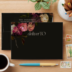 Dark Burgundy Floral Moody Black Elegant Romantic Envelope