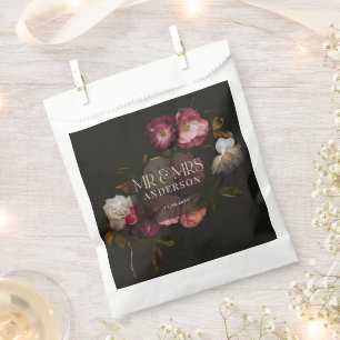Dark Burgundy Floral Moody Black Elegant Romantic Favour Bag