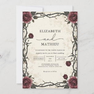 Dark Burgundy Gothic Floral Wedding Invitation